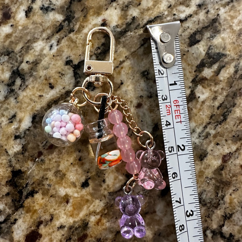 Gold Purple and Pink Keychain with Bear Charms - Picture 5 of 5